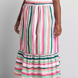 Striped Wide-Ruffle Maxi Skirt